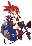  :o anklet ass bat_wings black_gloves boots choker demon_girl demon_tail disgaea doughnut earrings elbow_gloves etna flat_chest food full_body gloves harada_takehito highres holding jewelry looking_at_viewer midriff nippon_ichi official_art prinny prinny_(series) prinny_~ore_ga_shujinkou_de_iinsuka?~ red_eyes simple_background skull_earrings solo tail thigh_boots thighhighs twintails white_background wings 