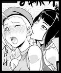  beret biting blush cammy_white drill_hair ear_biting eargasm greyscale halter_top halterneck han_juri hat monochrome multiple_girls myp2 one_eye_closed street_fighter tears twin_drills yuri 