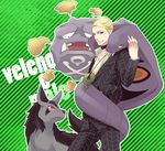  arbok blonde_hair choker crossover formal gen_1_pokemon gen_3_pokemon hanaichi_(hana13) jewelry jojo_no_kimyou_na_bouken male_focus mightyena necklace pokemon pokemon_(creature) prosciutto suit weezing 