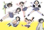  6+girls azumanga_daiou bandages barefoot black_hair cellphone duplicate fujiyoshi_harumi fuura_kafuka glasses hair_ornament hairclip itoshiki_nozomu japanese_clothes kimono kitsu_chiri kobushi_abiru long_hair multiple_girls notebook oekaki open_mouth oro_(zetsubou_girl) otonashi_meru outstretched_arms parody phone sayonara_zetsubou_sensei school_uniform sekiutsu_maria_tarou serafuku shoes short_hair skirt smile socks spread_arms spread_legs twintails 