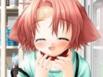  animal_ears bandaid bandaid_on_forehead blush child closed_eyes collar dog_ears facing_viewer fang game_cg happy hinata_(pure_pure) indoors open_mouth pure_pure red_hair sakurazawa_izumi short_hair solo upper_body 