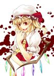  absurdres blonde_hair bow fang flandre_scarlet hands hat highres jpeg_artifacts ponytail red_eyes short_hair side_ponytail smile solo sukocchi touhou upper_body wings 