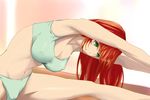  armpits breasts cameltoe cleavage covered_nipples green_eyes hong_meiling komori_an large_breasts long_hair panties red_hair solo sports_bra stretch touhou underwear underwear_only 
