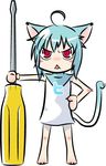  :&lt; ahoge animal_ears aqua_hair cat_ears cat_tail meganeinu oversized_object red_eyes screwdriver solo tail twit-tan twitter 