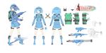  alternate_costume backpack bad_id bad_pixiv_id bag blue_eyes blue_hair character_sheet hair_bobbles hair_ornament hat highres kawashiro_nitori key kirisame_marisa multiple_views ni_piao_xiancai short_hair touhou turnaround twintails two_side_up water_gun weapon 