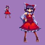  bow commentary_request detached_sleeves dress hair_bow hair_tubes hakurei_reimu hand_on_hip lowres migel_futoshi multiple_views nontraditional_miko pixel_art short_hair smile socks touhou 