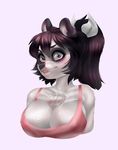  anthro bear big_breasts breasts cleavage clothed clothing cute female fur hair higgyy looking_at_viewer makeup mammal panda ponytail shirt smile solo tank_top white_fur 