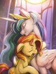  2015 crown crying cutie_mark duo equestria_girls equine eyes_closed feathered_wings feathers female feral friendship_is_magic fur hair hi_res horn hug inside jewelry mammal mrs1989 multicolored_hair my_little_pony necklace open_mouth princess_celestia_(mlp) sunset_shimmer_(eg) tears two_tone_hair unicorn white_feathers white_fur window winged_unicorn wings yellow_fur 