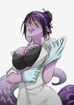  apophis_(monster_girl_encyclopedia) bad_deviantart_id bad_id black_bra black_sclera bra breasts cleavage earrings glasses glove_pull hair_bun jewelry lace lace-trimmed_bra lamia large_breasts lip_piercing lips monster_girl monster_girl_encyclopedia naughty_face nurse piercing pointy_ears purple_hair purple_skin scales short_hair sleeves_pushed_up slit_pupils smile solo underwear whistle_frog yellow_eyes 
