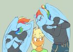  2016 anthro anthrofied applejack_(mlp) blush clothing crossgender equine female freckles friendship_is_magic group hair hair_bun male mammal multicolored_hair my_little_pony nolycs pegasus rainbow_dash_(mlp) rainbow_hair wings 