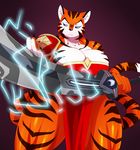  2016 anthro big_breasts blue_eyes breasts claws clothing feline female holding_object inner_ear_fluff mammal melee_weapon solo sssonic2 stripes sword tiger weapon 