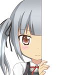  blouse brown_eyes buttons dress eyebrows_visible_through_hair grey_hair hair_ribbon kantai_collection kasumi_(kantai_collection) long_hair looking_at_viewer nagineko peeking_out ponytail remodel_(kantai_collection) ribbon side_ponytail sleeveless sleeveless_dress smile solo transparent_background white_blouse 