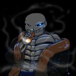  2016 animated_skeleton arnachy blue_eyes bone cigar clothing coat male sans_(undertale) skeleton smoke smokeing solo undead undertale video_games 