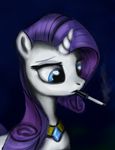  2012 black_background blue_eyes cigarette equine female feral friendship_is_magic fur hair horn jewelry mammal mindlesshead my_little_pony necklace purple_hair rarity_(mlp) simple_background smoking solo unicorn white_fur 