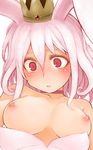 :o animal_ears bare_shoulders blush breasts bunny_ears collar collarbone crown h_(158cm) highres large_breasts original pink_hair red_eyes simple_background solo tears upper_body white_background 