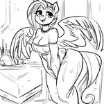  anthro bare_shoulders bent_over breasts candle cleavage clothed clothing equine female fluttershy_(mlp) friendship_is_magic glacierclear jewelry mammal my_little_pony necklace open_mouth pegasus smile solo teeth tongue wings 