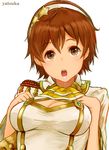  bad_id bad_pixiv_id breasts brown_eyes brown_hair cleavage granblue_fantasy hair_ornament hairband hands_on_own_chest highres honda_mio idolmaster idolmaster_cinderella_girls large_breasts looking_at_viewer open_mouth short_hair solo star star_hair_ornament suggestive_fluid yatsuka_(846) 