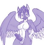  2013 anthro balls beak bedroom_eyes black_and_white black_eyes breasts censored claws dickgirl digital_media_(artwork) erection eyewear feathers fur glans glasses hair half-closed_eyes humanoid_penis intersex lonbluewolf looking_at_viewer monochrome navel penis seductive simple_background sketch solo white_background white_sclera wings 