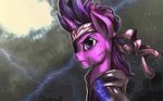  2014 abstract_background animated clothing crossover equine eye_patch eyewear female feral friendship_is_magic frown fur hair headband horn lightning mammal metal_gear mrs1989 multicolored_hair my_little_pony purple_eyes purple_fur scar solo twilight_sparkle_(mlp) unicorn video_games 