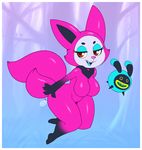  anthro big_breasts breasts canine cute daxzor female fox fur looking_at_viewer makeup mammal pink_fur red_eyes slightly_chubby smile telemonster thick_thighs wide_hips yossi 