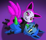  2016 big_butt blue_fur butt eerie_(telemonster) female fur knot male male/female multiple_tails pink_fur red_eyes softtailed stroking tagme telemonster tongue tongue_out yellow_eyes yossi 