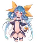 blue_hair cropped_legs dizzy guilty_gear hair_ribbon looking_at_viewer navel open_mouth oro_(sumakaita) red_eyes ribbon simple_background solo twintails white_background wings yellow_ribbon 