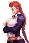  bad_deviantart_id bad_id between_breasts black_gloves breast_hold breasts crimson_viper crossed_arms cypressdahlia earrings from_side gloves green_eyes huge_breasts jewelry lips long_hair mature midriff navel necktie necktie_between_breasts nose pompadour red_hair shooting_glasses solo street_fighter street_fighter_iv_(series) sunglasses 