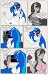  anthro anthrofied big_breasts blue_hair bra breasts cleavage clothed clothing comic dekomaru dialogue duo earth_pony english_text equine eyewear female friendship_is_magic fur glasses grey_fur grey_hair hair horse mammal my_little_pony navel octavia_(mlp) panties pony shirt tank_top text underwear vinyl_scratch_(mlp) white_fur 