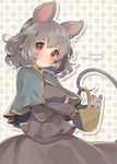  animal_ears basket blush capelet crossed_arms downscaled grey_hair highres long_sleeves looking_at_viewer md5_mismatch mouse mouse_ears mouse_tail nazrin polka_dot polka_dot_background red_eyes resized shirt short_hair skirt skirt_set solo tail tail_hold touhou usamata 