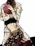  1girl black_hair boots bruno_buccellati dated high_heel_boots high_heels hug jojo_no_kimyou_na_bouken kneeling pink_hair rena_(renasight) short_hair skirt trish_una vento_aureo zipper 