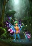  creek faerie_dragon female forest moss pointy_ears tree unknown_artist vines wings 