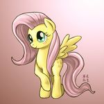  2014 blush cutie_mark equine feathered_wings feathers female feral fluttershy_(mlp) friendship_is_magic fur gradient_background green_eyes hair hi_res mammal mrs1989 my_little_pony pegasus pink_hair simple_background smile solo spread_wings wings yellow_feathers yellow_fur 