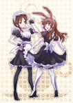  alternate_costume animal_ears apron black_legwear bow brown_eyes brown_hair bunny_ears coco_adel enmaided eyewear_on_head full_body high_heels iesupa maid maid_apron maid_headdress multiple_girls rwby smile sunglasses thighhighs velvet_scarlatina white_legwear wrist_cuffs 