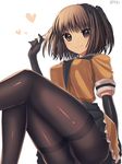  bangs black_legwear brown_eyes brown_hair gloves hakusai_ponzu kantai_collection panties panties_under_pantyhose pantyhose school_uniform sendai_(kantai_collection) serafuku smile solo thighband_pantyhose two_side_up underwear 