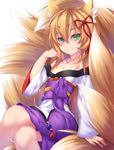  animal_ear_fluff animal_ears bare_shoulders blonde_hair closed_mouth crossed_legs eyebrows eyebrows_visible_through_hair fi-san fox_ears fox_tail green_eyes hair_ornament hand_in_hair highres japanese_clothes large_tail long_hair looking_at_viewer mon-musu_quest! multiple_tails obi off_shoulder sash sitting smile solo tail tamamo_(mon-musu_quest!) tassel tattoo transparent_background wide_sleeves 