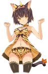  animal_ears animal_print babydoll bare_shoulders belt black_hair black_legwear blush_stickers breast_hold breasts cat_ears cat_girl cat_tail clenched_hands hair_ornament highres horns navel oni_horns oota_yuuichi pop-up_story ribbon setsubun short_hair short_shorts shorts slit_pupils solo suzuna_isurugi tail tail_ribbon thighhighs tiger_print tiger_stripes white_background yellow_eyes 