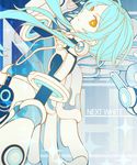  1girl blue_hair character_name commentary_request hair_ornament highres long_hair looking_at_viewer neptune_(series) next_white san+ shin_jigen_game_neptune_vii smile solo white_heart yellow_eyes 
