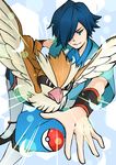  blue_eyes blue_hair bunny_(n7n7m3-1027) gen_1_pokemon hayato_(pokemon) highres male_focus pidgey poke_ball pokemon pokemon_(creature) smirk solo 