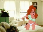  areola areola_slip bed bedroom brown_hair clothing disney eyes_closed female goof_troop hair navel nezuya open_mouth panties roxanne_(goof_troop) solo underwear yawn 