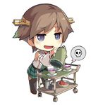  :d bad_drink blue_eyes brown_hair cup hairband hiei_(kantai_collection) japanese_clothes kantai_collection lino-lin no_legwear nontraditional_miko open_mouth short_hair skirt skull smile solo teacup teapot thighhighs 