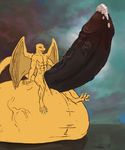  2015 anthro balls big_balls claws cum cum_on_penis dragon english_text huge_balls humanoid_penis hyper hyper_balls hyper_penis male membranous_wings muscular nude open_mouth penis scales scalie signature sitting solo spectrumshift text toe_claws vein wings yellow_scales 