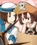  april_(guilty_gear) blue_eyes brown_eyes brown_hair dixie_cup_hat guilty_gear guilty_gear_xrd hat hatsuka long_hair map_(object) may_(guilty_gear) military_hat multiple_girls pirate_hat sailor_collar sailor_hat skull_and_crossbones 