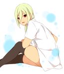  afuro_terumi black_legwear blonde_hair inazuma_eleven_(series) inazuma_eleven_go long_hair looking_at_viewer male_focus no_pants ponytail red_eyes sekina sitting solo thighhighs 