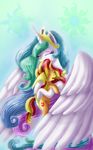  2015 abstract_background chanceyb crown crying cutie_mark duo equestria_girls equine eyes_closed feathered_wings feathers female feral friendship_is_magic fur hair hi_res horn hug jewelry mammal multicolored_hair my_little_pony necklace open_mouth princess_celestia_(mlp) sunset_shimmer_(eg) tears two_tone_hair unicorn white_feathers white_fur window winged_unicorn wings yellow_fur 