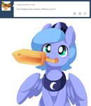  blue_hair cute ende english_text equine female feral friendship_is_magic hair helmet horn mammal melee_weapon my_little_pony princess_luna_(mlp) simple_background solo sword text tumblr weapon white_background winged_unicorn wings 