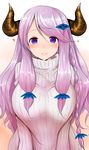  braid breasts draph granblue_fantasy hair_ornament hairclip han_(jackpot) heart hips horns large_breasts light_smile long_hair looking_at_viewer narmaya_(granblue_fantasy) purple_eyes purple_hair ribbed_sweater solo sweater turtleneck 