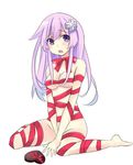  blush bow chocolate chocolate_heart d-pad d-pad_hair_ornament gift gift_wrapping hair_ornament heart long_hair looking_at_viewer naked_ribbon nepgear neptune_(series) nude open_mouth purple_eyes purple_hair ribbon solo valentine wrapped_up 