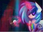  2015 abstract_background chanceyb cutie_mark equine eyewear female feral friendship_is_magic fur glasses glowstick hair horn magic mammal multicolored_hair my_little_pony smile solo two_tone_hair unicorn vinyl_record vinyl_scratch_(mlp) white_fur 