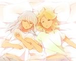  bed closed_eyes from_above inazuma_eleven_(series) inazuma_eleven_go inazuma_eleven_go_galaxy lying male_focus multiple_boys on_back roran_lazarev sekina sleeping yuri_averin 