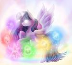  2016 abstract_background chanceyb equine feathered_wings feathers female feral flying friendship_is_magic fur gem glowing glowing_eyes hair horn magic mammal multicolored_hair my_little_pony purple_feathers purple_fur solo spread_wings twilight_sparkle_(mlp) winged_unicorn wings 